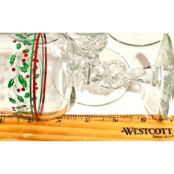 3 Arbys Christmas Bows Holly Water Wine Glasses 6.5" goblets 1980s bow stem - Picture 7 of 8